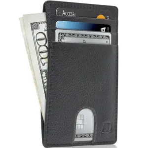 REAL LEATHER Slim Minimalist Mens Wallet - Thin Front Pocket RFID Credit Card Holder Wallets For Men Holiday Gifts For Him