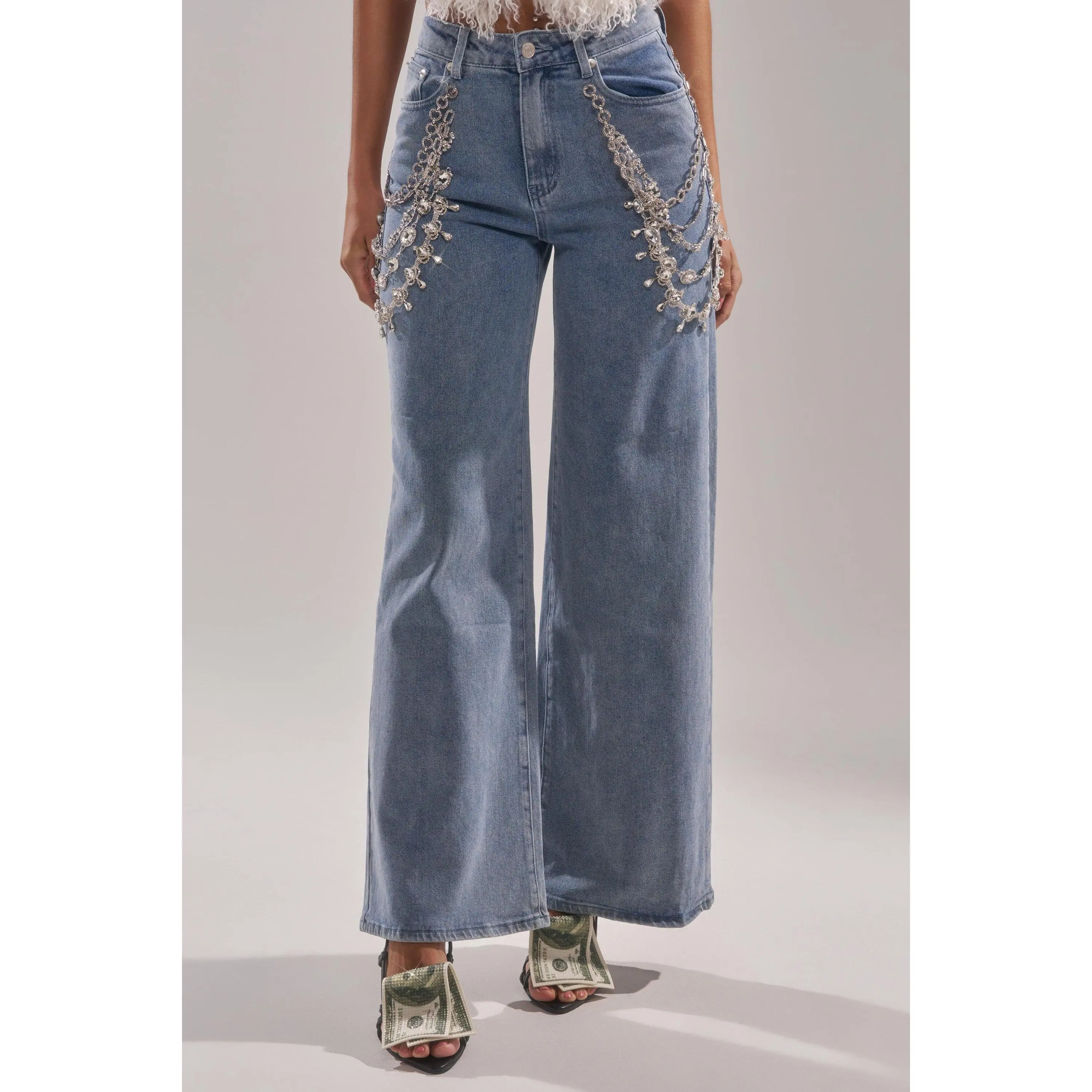 DIAMOND LOVER RELAXED DENIM WITH RHINESTONE