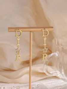 Women's Letter Design Copper Material High Quality Earrings, Cubic Zirconia Decorations, Casual Style Jewelry for All Seasons