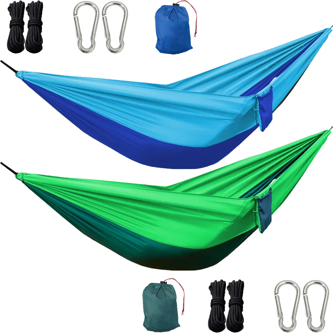 Portable Camping Hammock for Adults, Lightweight Nylon Travel Hammock with Ropes and Carabiners, Outdoor Hanging Hammock for Camping, Backpacking, Backyard and Travel