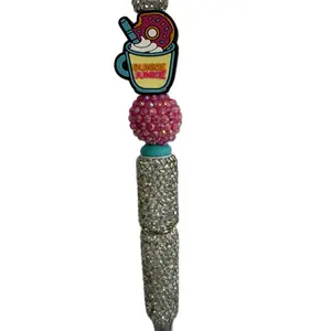 DUNKIE JUNKIE Coffee Lover BLING Pen with Sparkling Donut Design and Pink Bead for Coffee Enthusiasts