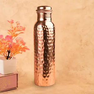 Copper Water Bottle 34oz/1000ml, Pure Handmade Hammered Copper Vessel, Ayurvedic Drinking Flask, Leak-Proof Heavy Duty for Gym Yoga Travel