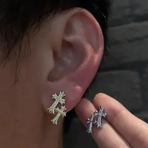 {Earrings} Fashionable Zircon Cross Earrings - Personalized Double Cross Earrings with Fashionable Design and Temperament Earrings