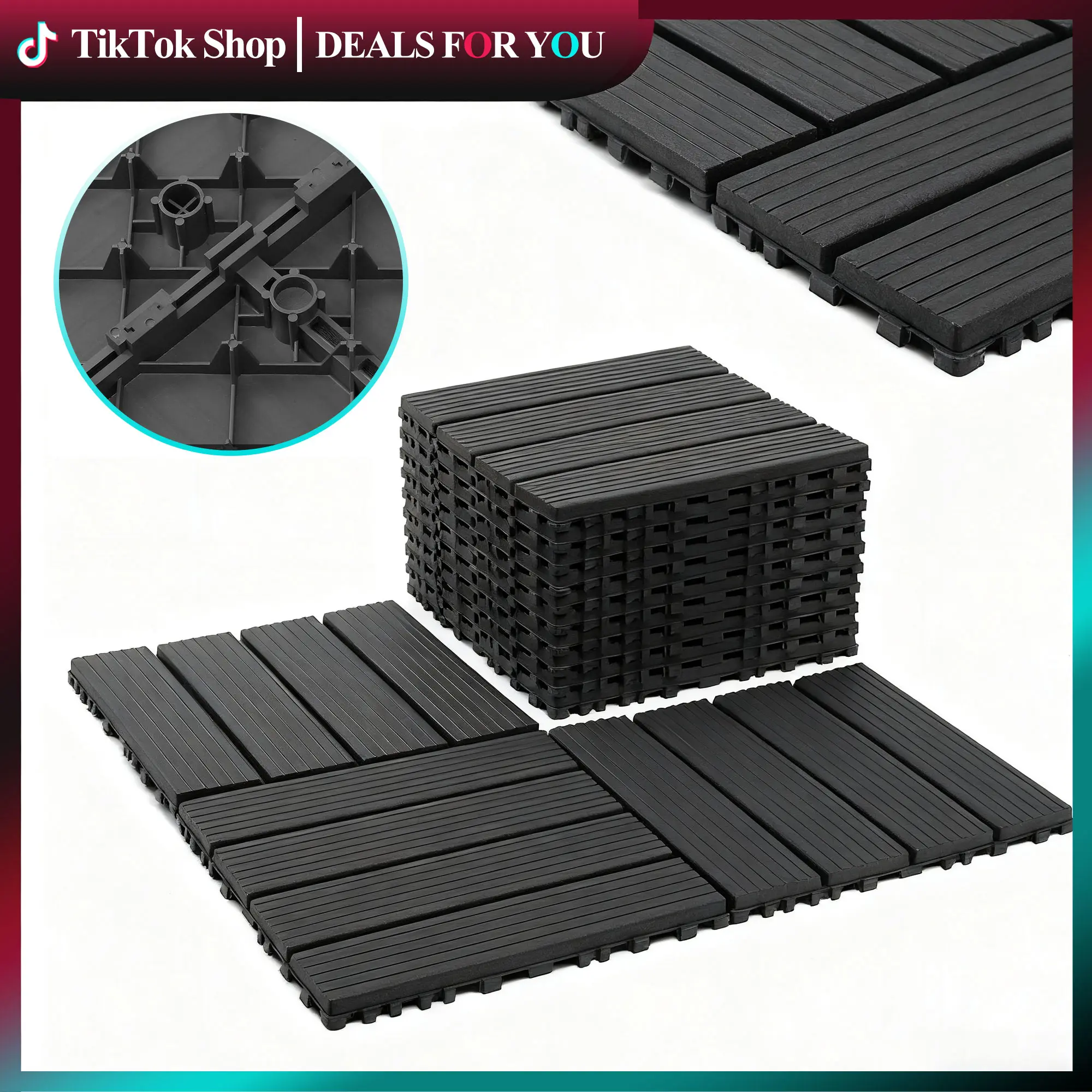 Interlocking Deck Tiles, 44-Pack 12x12" Waterproof Heavy-Duty Plastic Decking, Easy Snap-Together for Patio, Outdoor Flooring Applications (Porch, Poolside), Balcony, Garden
