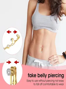 3Pcs Gold Clip-On Fake Belly Button Piercing – Heart-Shaped Beaded Non-Piercing Belly Jewelry for Women, Comfortable & Secure