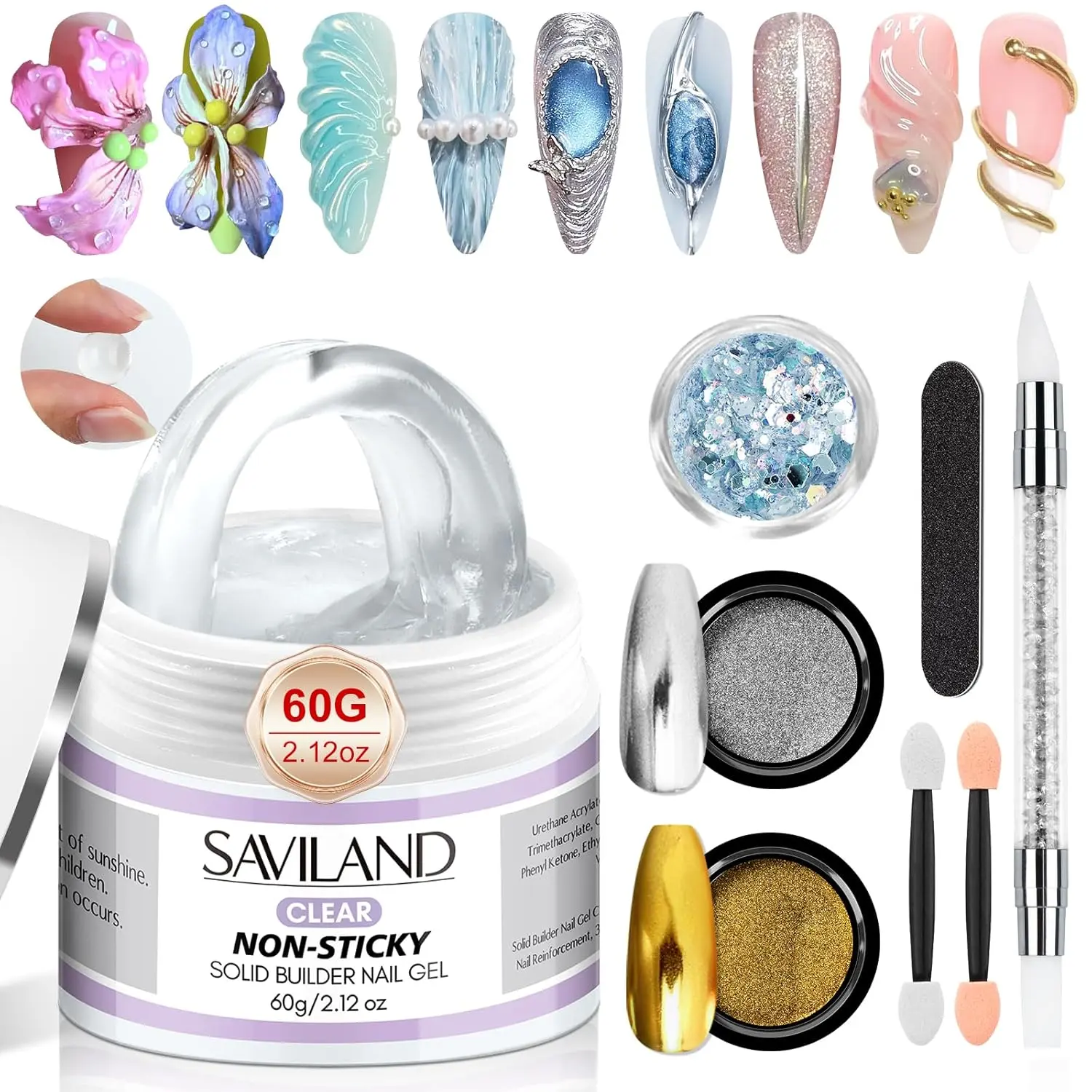 PRO-Hard Solid Builder Nail Gel for Nails: 2024 Ultra-Strength |   Non-Sticky |   Clear 3D Nail Gel with U V Lamp for 3D Nail Carving Emboss & Fast Extension Professional Use Salon