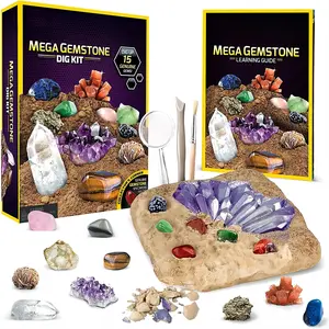 Archaeology Digging Toy Set, Science Experiment Kit, 15 Gemstone Crystals, Fossil Treasure Hunt Game, Educational Kids Gift, Perfect for Halloween & Christmas