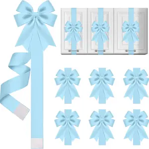 Large Bow Decorations Set of 4/6/8, Durable Satin Ribbon Home Decor Ornaments for Christmas, Valentine's Day, Mother's Day, St Patrick's Day, Blue Party Garlands, Doorframe Ornament