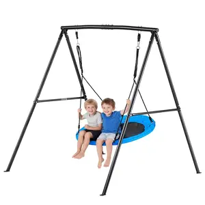 VEVOR Swing Set for Backyard, 40 in Saucer Swing Seat with Heavy Duty A-Frame Metal Stand, 440 lbs Load Capacity, Reinforced with Spiral Ground Anchors, Swingset Outdoor for Kids, Black and Blue