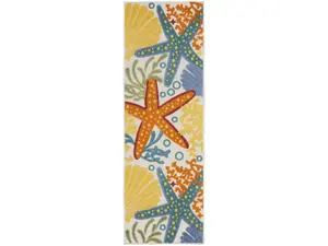 HomeRoots 479396 2 x 6 ft. Yellow & Teal Animal Print Non Skid Indoor & Outdoor Runner Area Rug