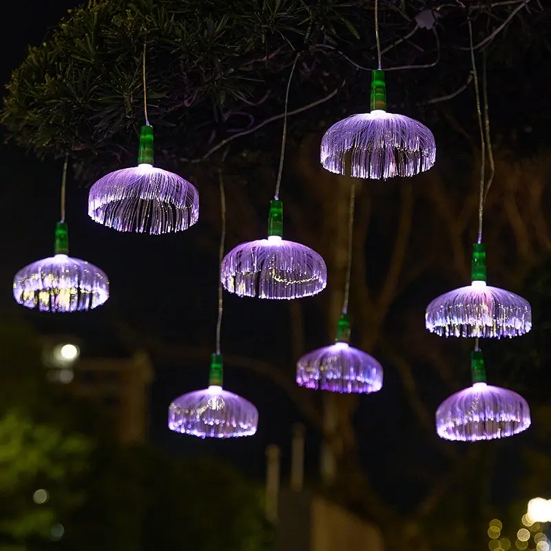 Solar Powered RGB Hanging Jellyfish Lights, 4pc Fiber Optic Chimes for Hotel Park Festival Decor, Gift Idea for Atmosphere Lighting, Garden Decor Lights, Outdoor Hanging Lights, Solar Led Lights, Solar Led Patio
