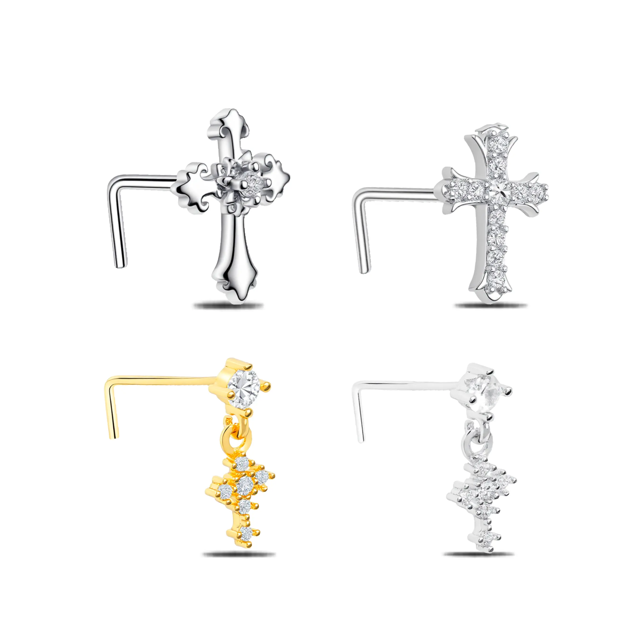 HERVAY 20G/7MM 316L Stainless Steel Cubic Zirconia Cross Nose Studs Hypoallergenic Nostril Nose Piercing Jewelry