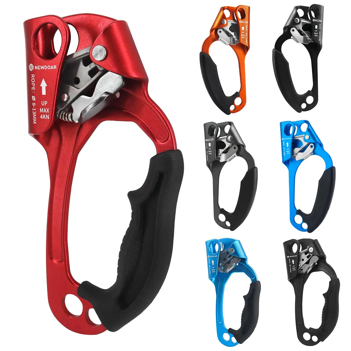 NEWDOAR Hand Ascender with Carabiner - UIAA & CE Certified, 8-13MM Rope Clamp, Adjustable ft Loop, 224g/0.52 lbs Lightweight Polyester-Aluminum Alloy Frame for Rock Climbing, Tree Climbing, Roofing, Adjustable Foot Loop