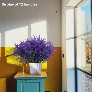 Artificial Lavender Flower, 12 Bundles 7-fork Lavender Flower, Outdoor UV Protection Fake Flower, Decorative Plant for Home Garden Porch Window Box, Decoration, Bouquet, Plastic, Faux Lavender Flowers, Outdoor Fake Plants
