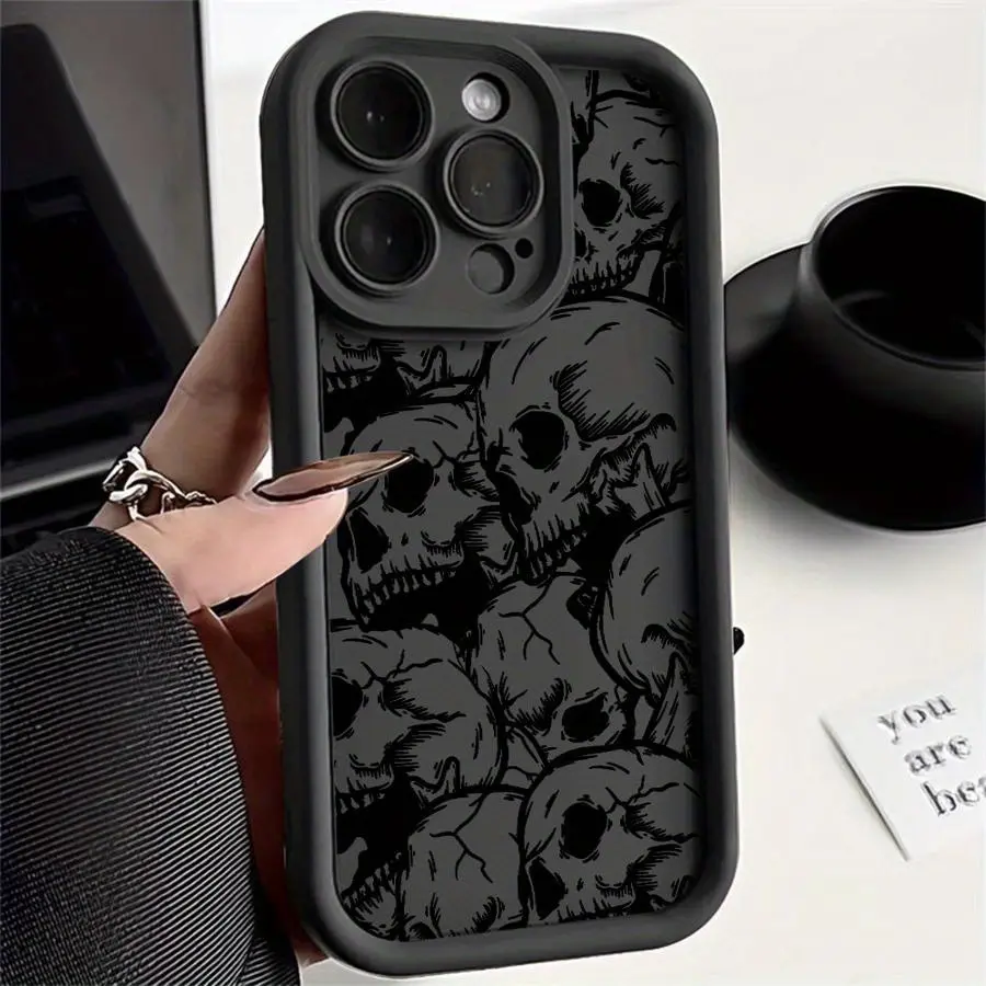 Vintage Super Cool Skull Head Pattern Phone Case for iPhone 16/15/14Pro/13/12/11/Plus/Pro/Max/Mini for men and women Protective Silicone High-Quality Funda Soft Shockproof Cover Cellphone Protection, Accessories, Smartphone