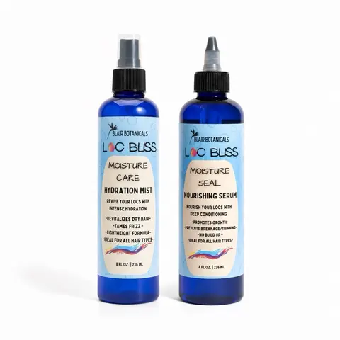 Blair Botanicals Compact Locs & Braids Hydrating Haircare Bundle - 4 oz Fragranced Olive, Sunflower & Shea Moisturizer Set with Daily Mist, Nourishing Serum, Coconut Infusion, Shampoo, Detox Formula; Moisture-Boosting for All Hair Types (Bottle Included)
