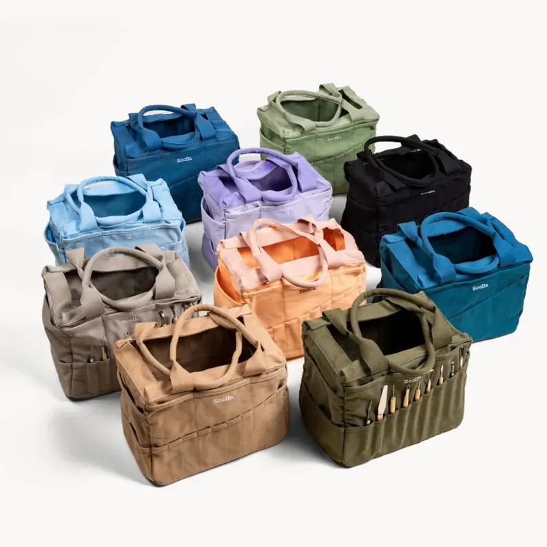 Solla Knitting Project & Pottery Tool Bag Crochet Bag Sewing Project Organizer Personalized Tote Bag in Multiple Colors Ideal Birthday Gift with 30 Pockets & Durable Duck Canvas - Hand