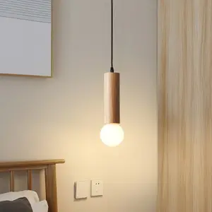 1P Nordic Solid Wood Pendant Light, Hardwired Model, Bulb Not Included, Black Hanging Cord, E27 Screw-in Socket, For Hallways, Bedside, Corridors, Feature Walls, Studies, Hanging Cord Length Adjustable, Modern Rustic Lamps
