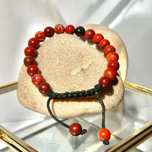 Red Jasper Stone Bracelet Adjustable Design - Grounding Protection and Stability with Black Cord