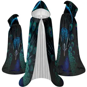 Unisex Halloween Costume Robe Cloak with Hat, Peacock Feather Design, Mini & Large Sizes, Perfect for Cosplay, Parties, Christmas, and Halloween