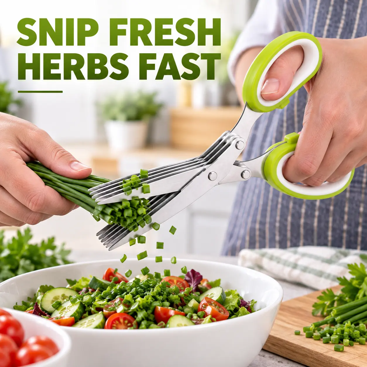 5-Blade Stainless Steel Herb Scissors, Multipurpose Kitchen Shears with Cleaning Comb & Protective Cover for Herbs, Green Onion