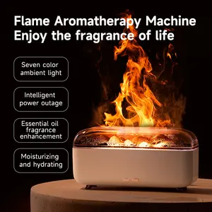 1pc 300ml Colorful Lighting Flame Ultrasonic Aroma Diffuser with Rock Design, USB Powered Aromatherapy Diffuser Machine, Portable Desktop Essential Oil Diffuser Air Humidifier for Bedroom, Living Room, Decorate Home Environment, Air Revitalizer Humidifier