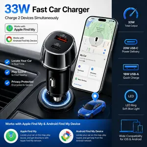 Car Charge GPS Locator Tracker, 30w USB Phone Charger, Fast Charging Type C Qc3.0, Compatible with iPhone, Find My, Google, Android Phones