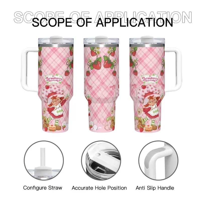 13+ Versatile Styles Strawberry Shortcake 40oz Insulated Stainless Steel Mug with Straw Handle, Leak-Proof Lid Portable Drinkware for Commuting Picnics Office, Ideal for Coffee Smoothies, Perfect Gift for Dessert Lovers