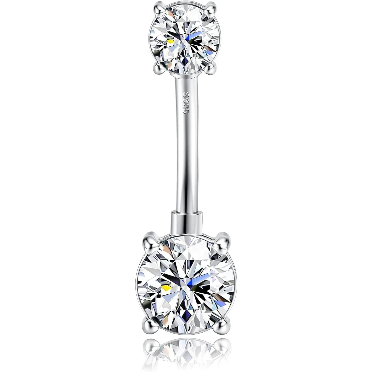 MILACOLATO 925 Sterling Silver 14G Navel Piercing Body Jewelry Accessory, Opal CZ Long 12mm Bar Belly Button Ring for Women Daily Wear