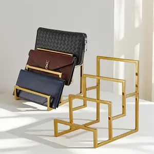 3 Tier Multi Functional Metal Display Rack, Handbag and Wallet Organizer Stand, Boutique Counter Display Shelf, Installation, Suitable for Retail Storage Purse Display and Collectible Decor Organization