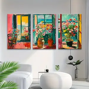 3-piece beautifully packaged wooden frame decorative art set, vintage Matisse-style watercolor landscape painting, suitable for home art decoration, wall art, bedroom, living room, wall decor, perfect gift for Easter and Mother's Day
