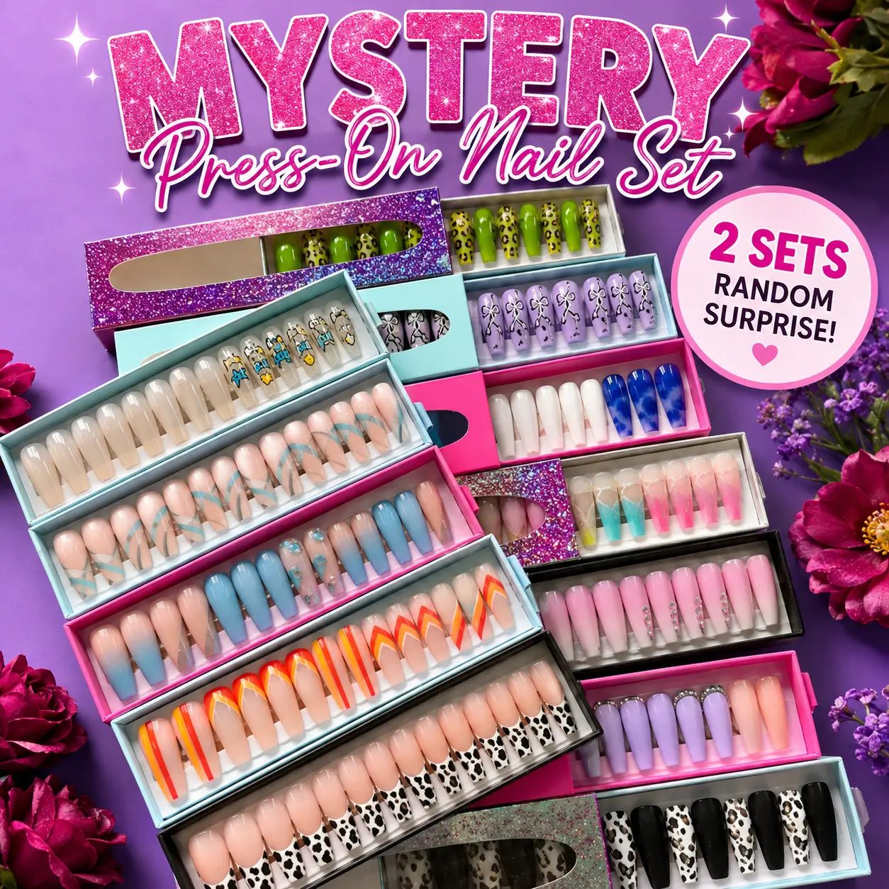 Mystery Press On Nail Set Bundle ( 2 Random Sets ) New & Sealed