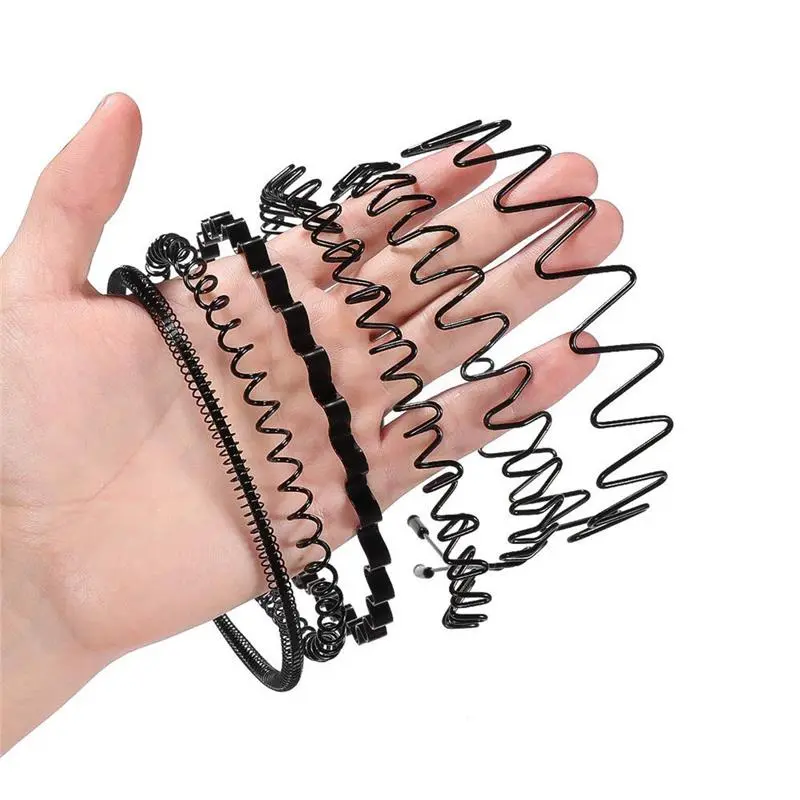 6Pcs Metal Hair Headband Wave Style Hoop Band Comb Sports Hairband for Men Women