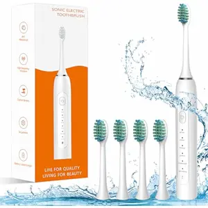 Waterproof Sonic Electric Toothbrush for Adults - 6 Modes with Pressure Sensor, Smart TimerRechargeable Toothbrushes with 4 Brush Heads,Whitening & Sensitive Teeth Care 30 Days Long Battery Life