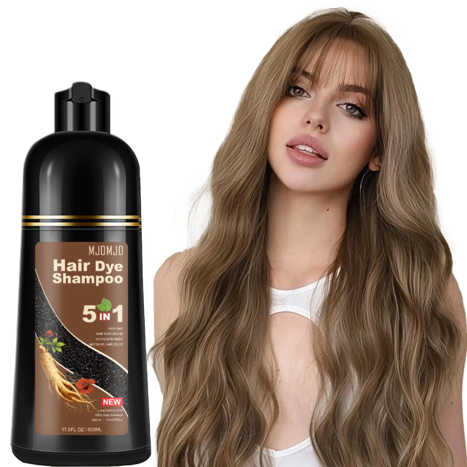 Natural Blonde Brown Hair Color Shampoo, 5-in-1 Formula, Covers Gray Hair, Easy At-Home Hair Dye for Women & Men, 500ml