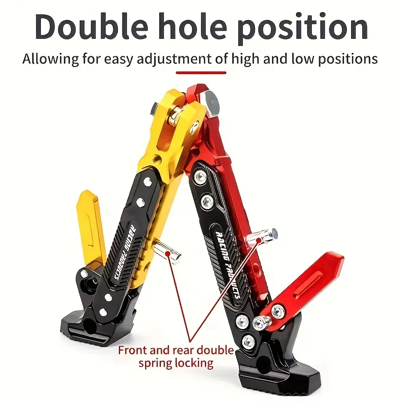 Heavy-Duty Adjustable Aluminum Alloy Motorcycle Kickstand - Easy Install, Durable & Sturdy Side Support for Safe Parking, Red & Black Design, Secure Locking Mechanism, Ideal for Electric Vehicles, Motorcycle Accessories, Sleek Metallic Finish, Robust Con