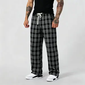 Unisex Plaid Print Drawstring Trousers, Casual Everyday Wear, New Thin Breathable Lightweight Pants for Outdoor Sports and Commuting, Loose Fit Spring/Autumn Sleepwear, Christmas Gift, Trousers