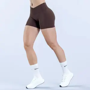 DFYNE Crossover Waist Scrunch Shorts  Seamless High Stretch + Butt Lift – High Waist Yoga Gym Shorts