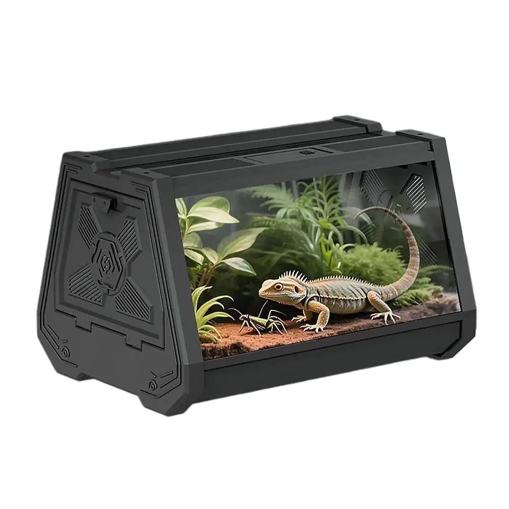 ABS & PC Square Reptile Terrarium Tank - High Transparency Habitat for Geckos, Frogs, Lizards with Double Doors, Feeding Port, Lamp Compatibility, Secure Locking Hatches (19x19x27cm, 22x25.5x35cm), Gecko Frogs, Breeding Cage