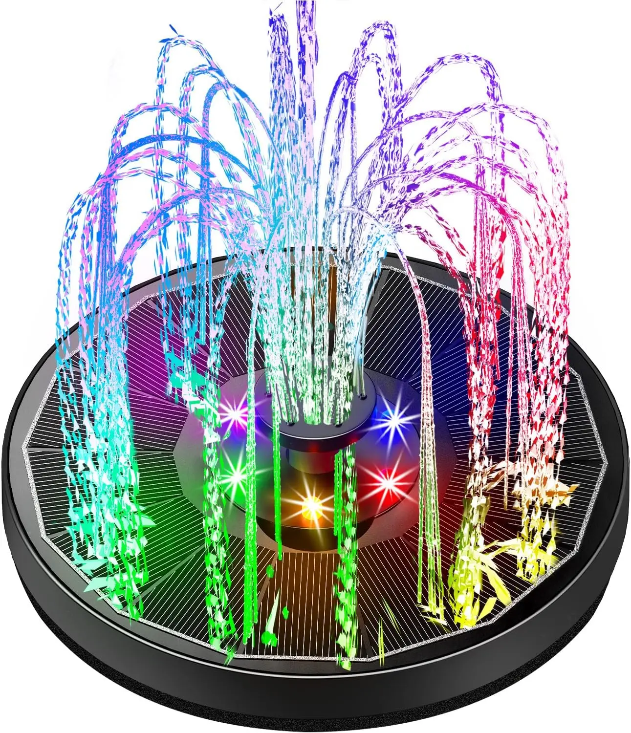 Solar Bird Bath Fountain with 6 Nozzles & LED Lights - Floating Water Pump for Garden, Pond & Pool| Weather-Resistant Outdoor Water Feature for Patio & Yard Decor