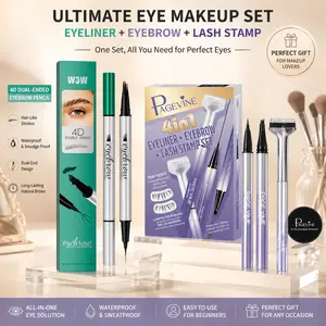 All-in-One 4-IN-1 Eye Makeup Tool, Blade Brow Pencil + Ultra-Fine Hair Stroke Tip, Inner Corner Liner & Lower Lash Stamp, Natural Brow and Eye Makeup Set, Waterproof Long Lasting Beauty Gift for Makeup Lovers