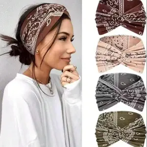 4Pcs Boho Headbands Wide Thin Elastic Knot Design Stretchy Breathable Non Slip Sweat Wicking Yoga Sports Makeup Spa Hair Bands Vintage Style Women Accessories