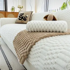 1Pc Thick Plush Couch Cover – Waffle Texture Non-Slip Sofa Cover, Machine Washable, Pet-Friendly Anti-Scratch, Cream/Beige Neutral, Fits Armchair/Loveseat/3-Seater/Sectional, Sofa Slipcover