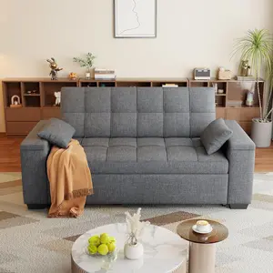 【2 Packages Shipping】Gizoon 3 in 1 Convertible Sleeper Sofa Bed, 69" Futon Couches with Side Pocket and Storage Armrest | Adjustable Backrest, Linen Fabric Pull Out Couch | Loveseat |Sectional Sofa Bed