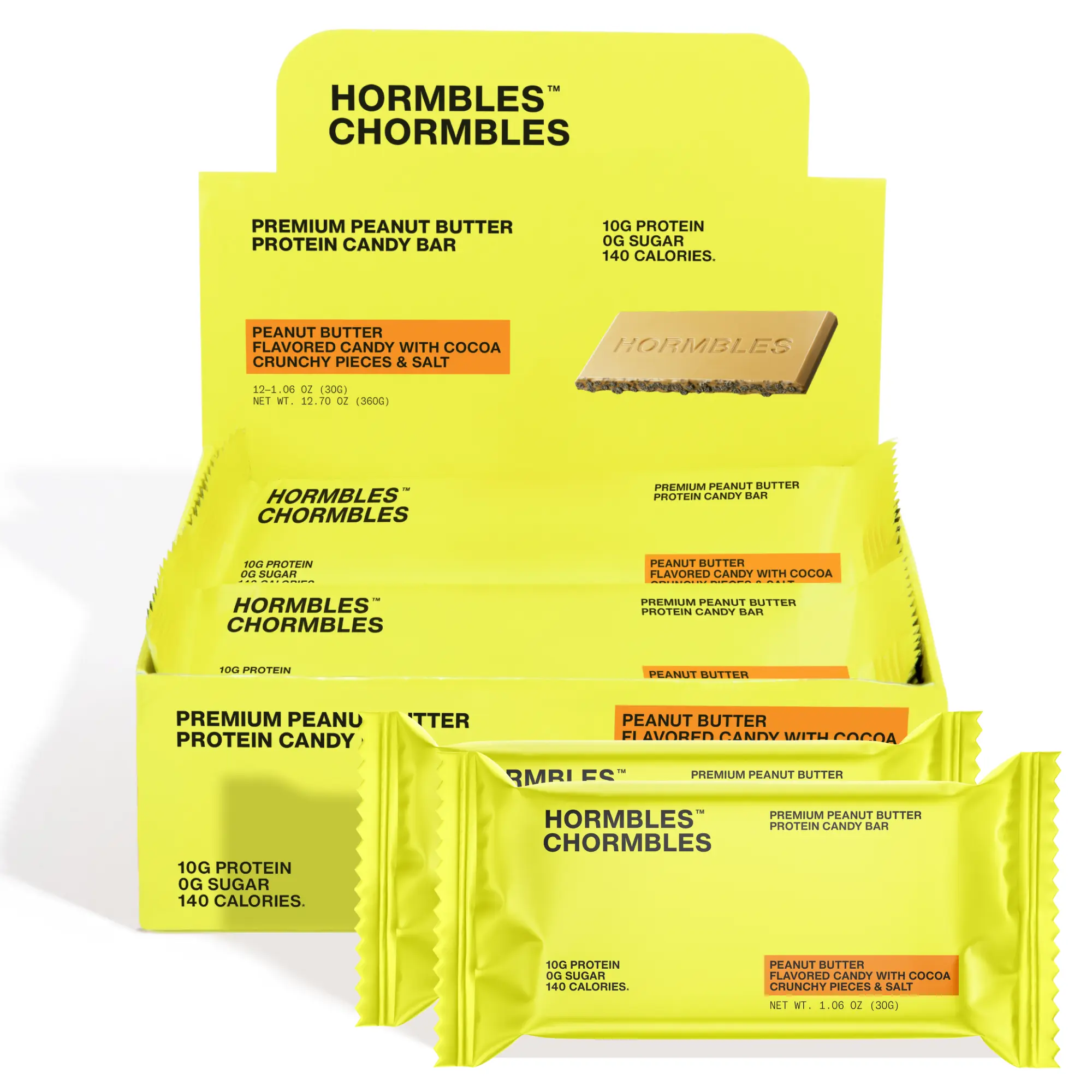 Hormbles Chormbles Protein Candy Bars - Peanut Butter Crunch (10g Protein, 0g Sugar, Keto Friendly) - 12 Pack Box (1.06 oz Bars)