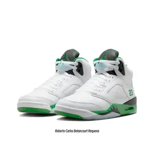 White Smooth Leather High-Top Retro Basketball Shoes with Lucky Green Rubber and Translucent Icy Blue Outsole