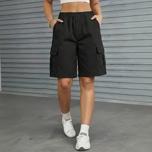 Teen Girls Elastic Waist Knee Length Cargo Shorts, Back To School Multi Pocket Casual Bermuda Bottoms