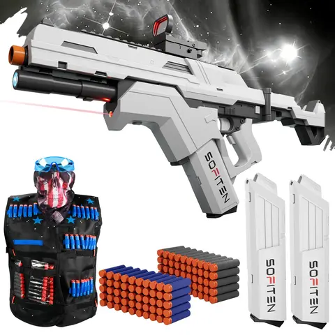 SOFITEN Ascend N 7.4V Full Auto High-Speed Toy Foam Blaster Set (44*23*12cm) - Infrared, Flashlight, Power Indicator, Foldable Stock, Easy Carry, 150-Round Darts, Batteries, Tactical Vest - Unisex 8+ Kids Toys for Sports, Birthday