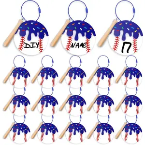 15 Set Ice Cream Baseball Keychain with Mini Wooden Bat, Acrylic Luggage Backpack Tags for Baseball Party Team Gifts (Baseball, Blue)