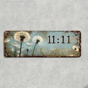 Vintage Dandelion Pattern Wall Hanging Sign, 11:11 Make A Wish Decorative Sign, Wall Decor for Home, Porch Garage, Decoration, Vintage Metal Sign